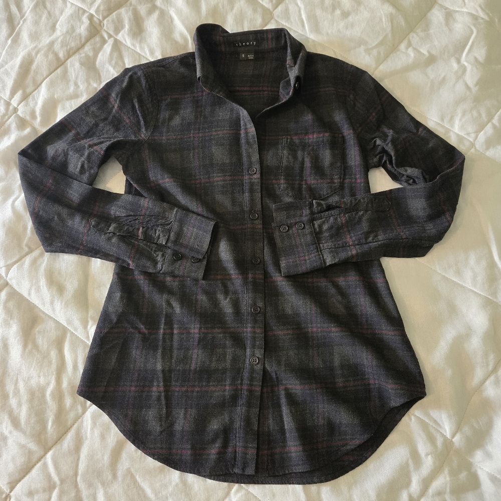 Theory Charcoal Plaid Button Down Shirt